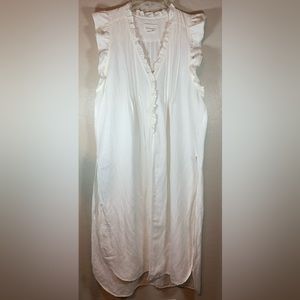 Anthropologie Long Ruffled Tunic Cardigan Duster Dress White Linen Blend Sz M